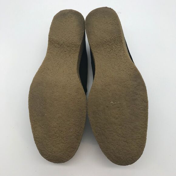 Lands' End Black Suede Faux Fur Lined Clogs Women 7.5 Tasseled Crepe Wedge Shoe - Picture 8 of 10